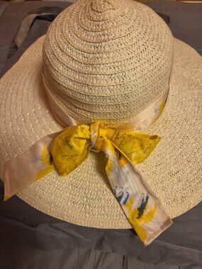 Local Artist Wilmington Nc Painted Scarf On Wide Brim Hat.